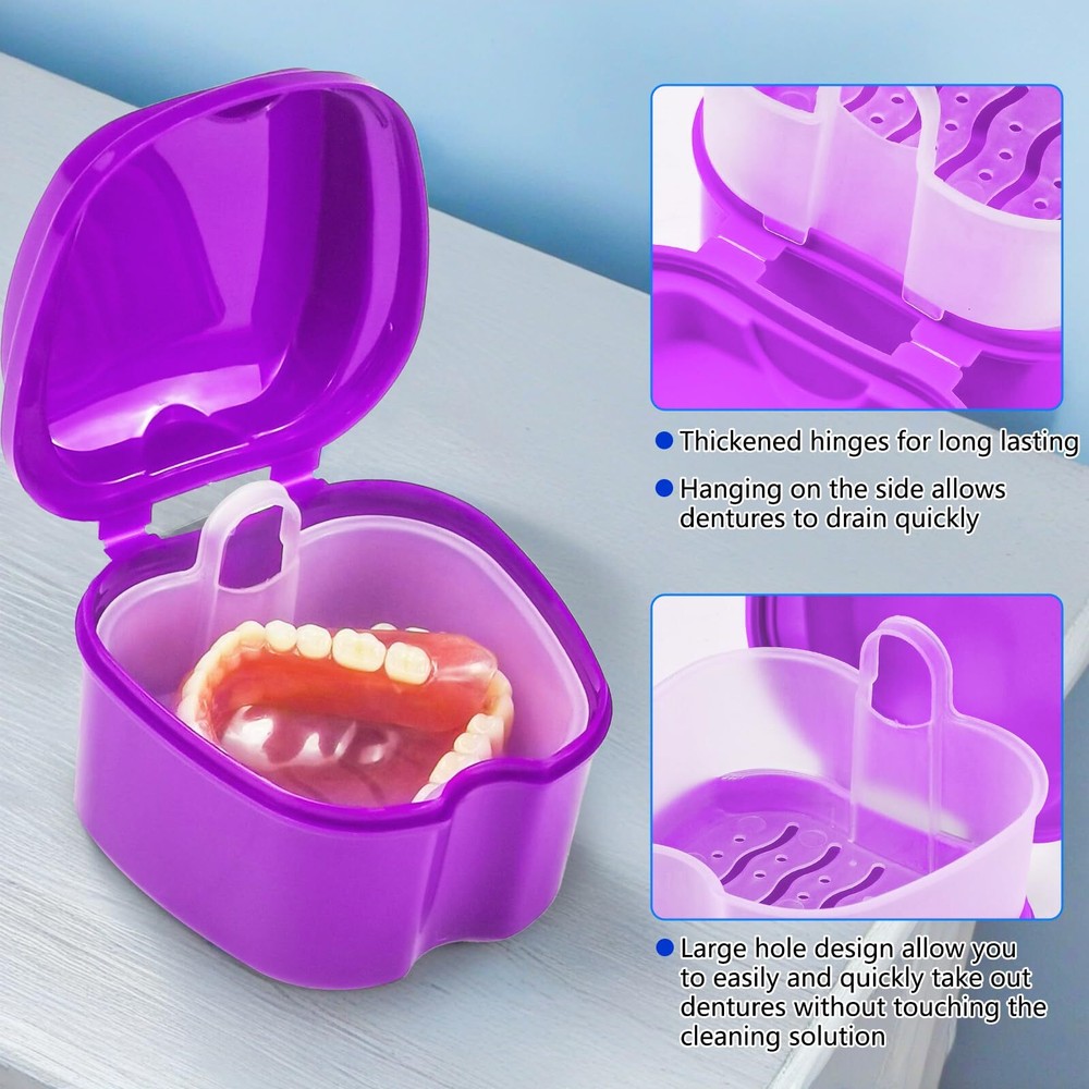 Denture Cleaning Cup with Brush Case Container Denture Storage Retainer Holder