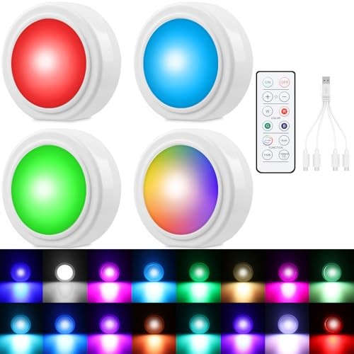 4 Pcs Wireless Interior Car Led Lights with Remote Control, 16 Colors USB