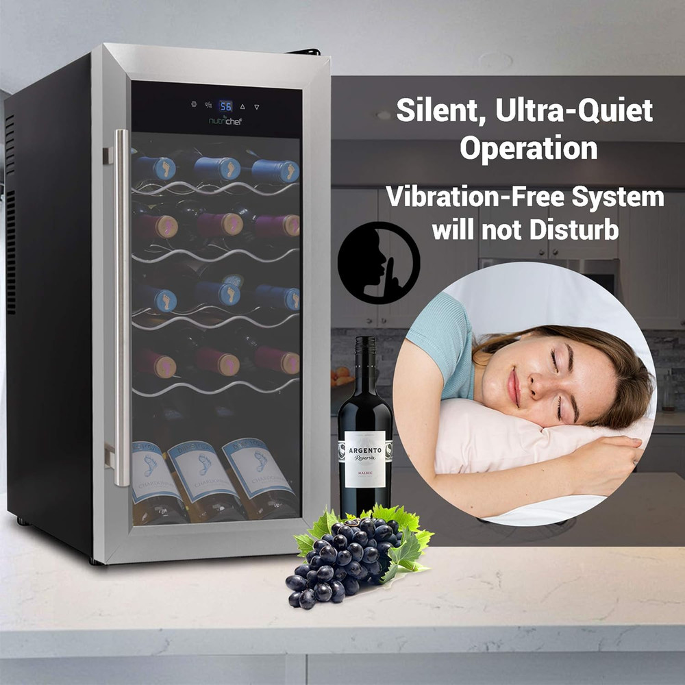 18-Bottle Wine Fridge - Quiet Mini Cooler with Adjustable Temperature