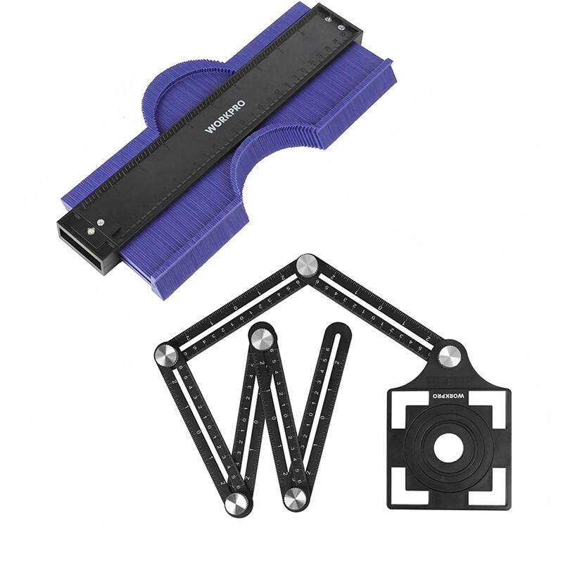 WORKPRO 10" Contour Gauge 6-Sided Angle Measuring Tool Combo Kit Angle Ruler Set