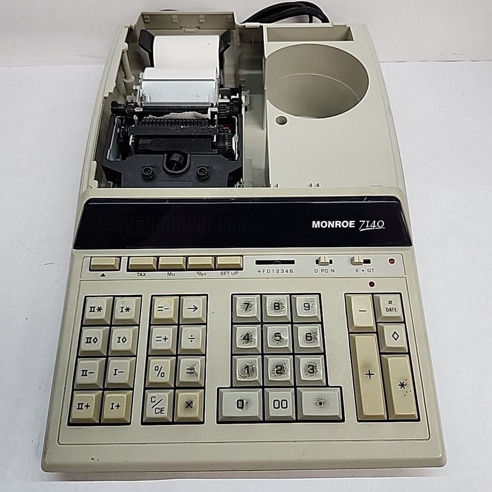 Monroe 7140 Printing Calculator Adding Machine Beige - NO TOP COVER - TESTED