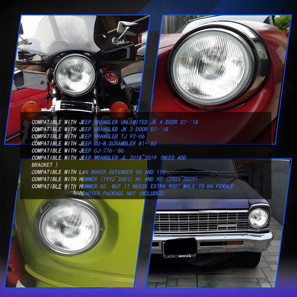 7 Inch LED GLASS Headlights Round, ORIGINAL CLASSIC LOOK conversion Chrome 2X