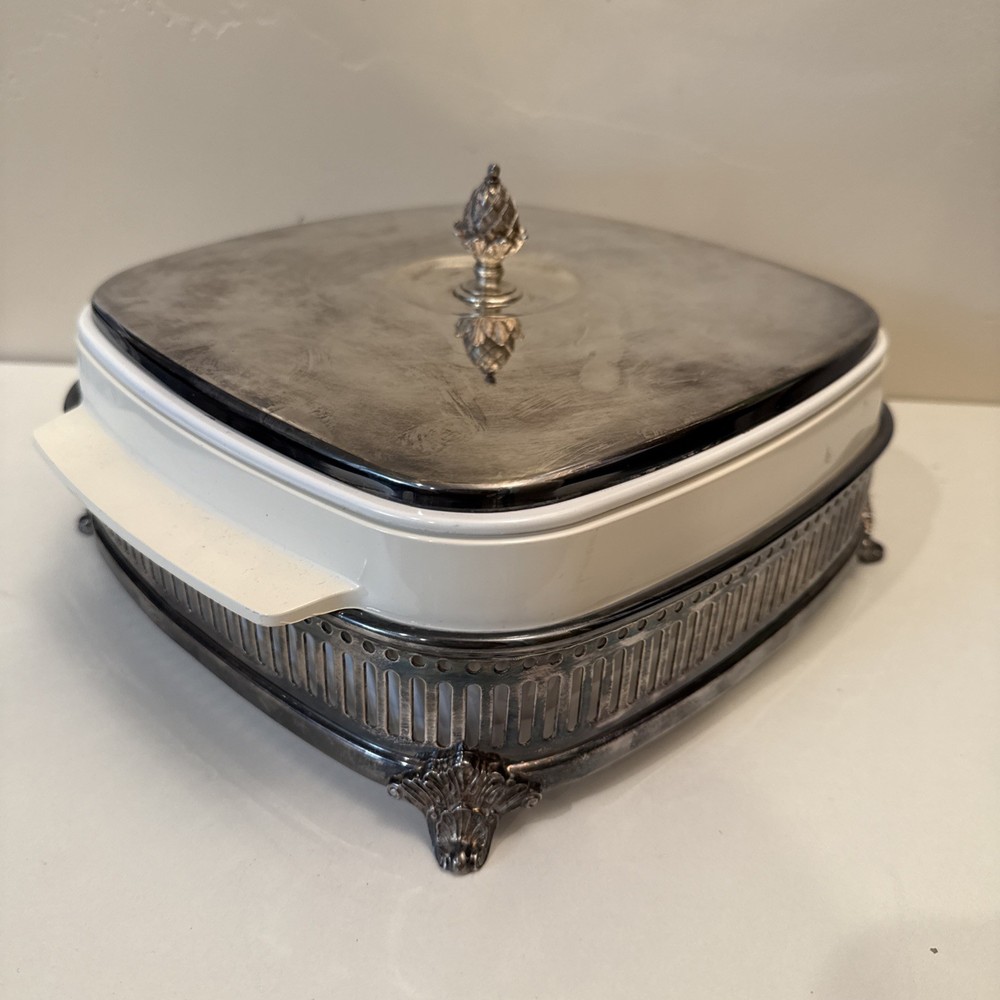 Gorham Silverplate casserole w/ melamine lid dish server pineapple MCM