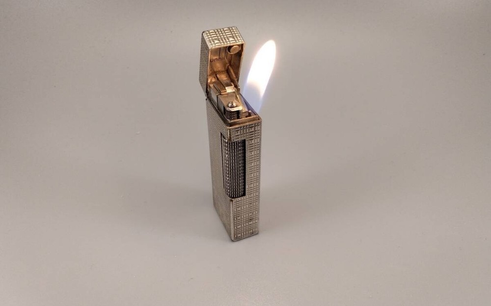 Dunhill Rollagas Lighter Silver Square Fully Operated Boxed
