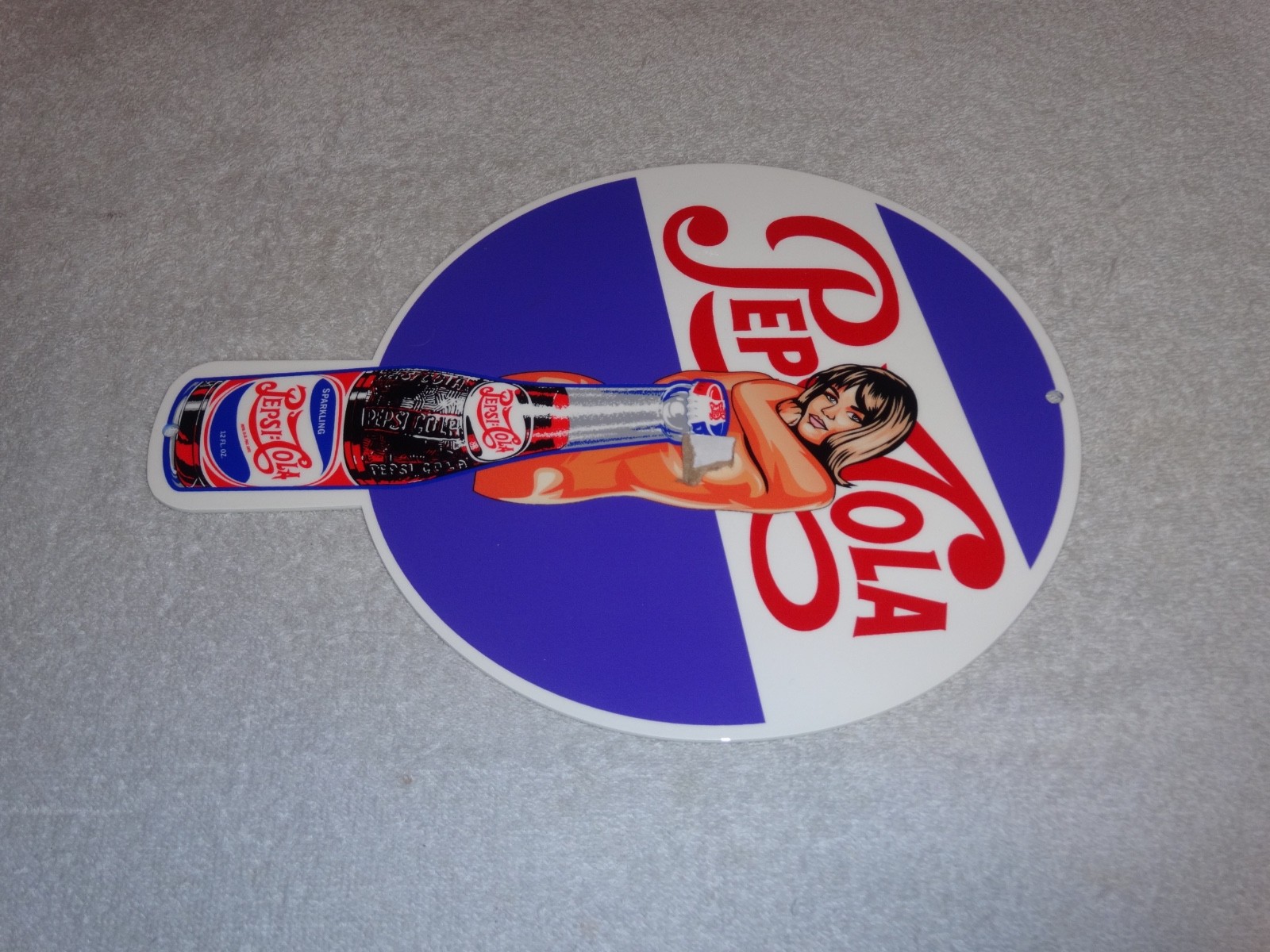 VINTAGE SPARKLING PEPSI COLA SODA BOTTLE &👩 WOMAN 12" METAL GASOLINE & OIL SIGN