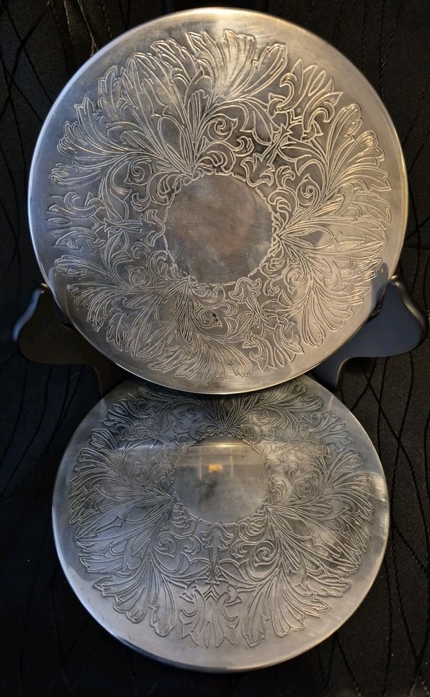 Vintage Silverplate Round Etched Hot Plate or Serving Trivet Qty 2