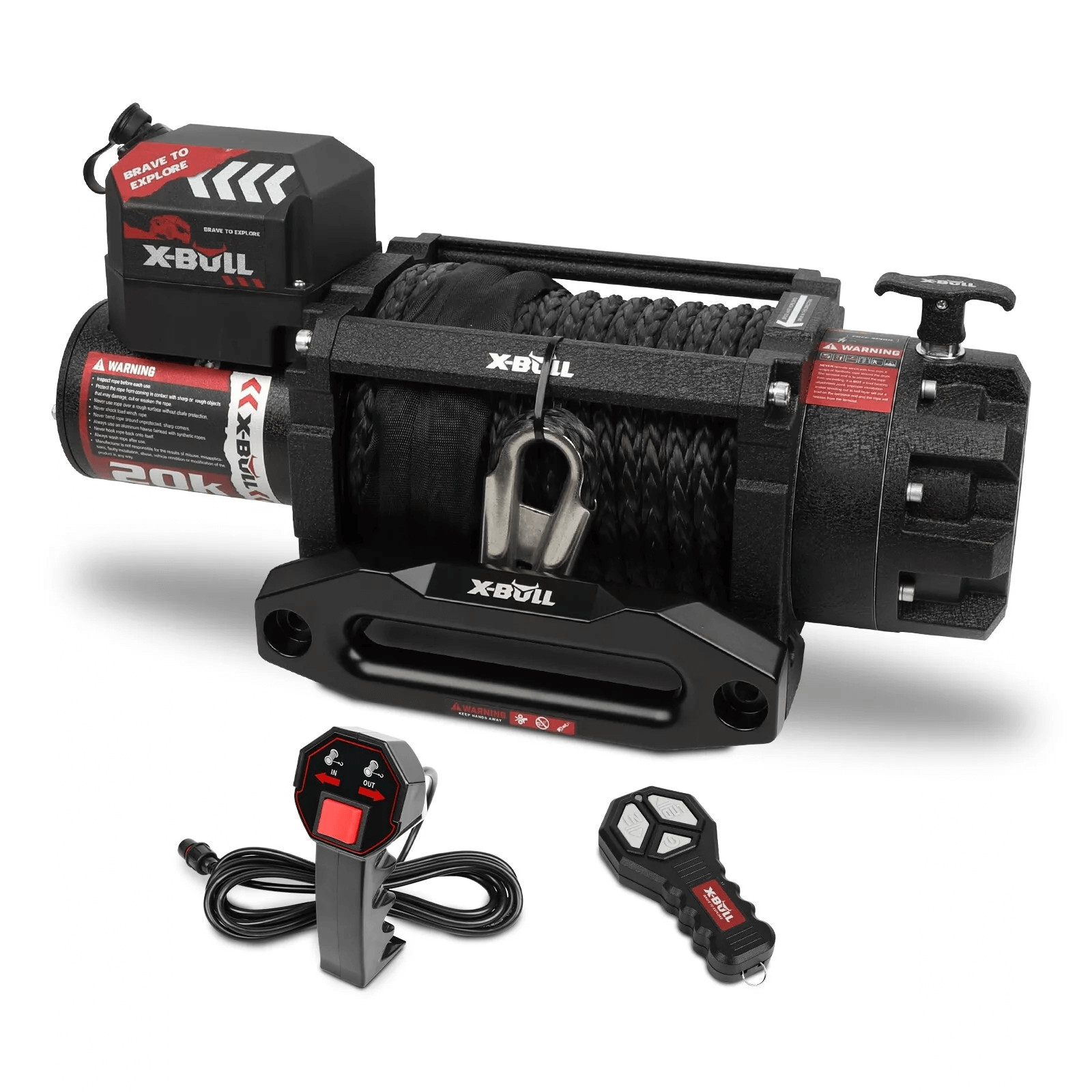 X-BULL 20000LBS Winch 20K Winch Synthetic Rope Truck Trailer Winch 12V 4WD Car