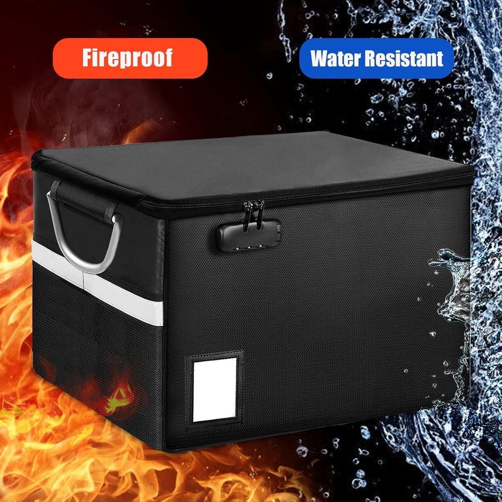 Fireproof Document File Organizer Box, Safe Box with Black-Box