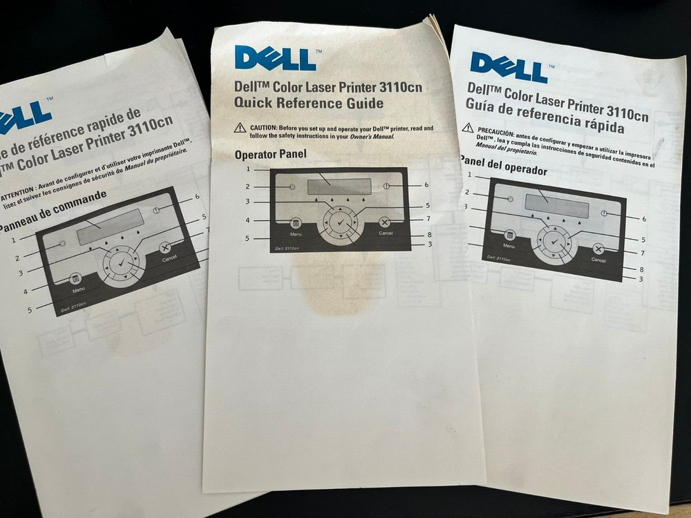 Dell 3110cn Quick Reference Guides in 3 different languages