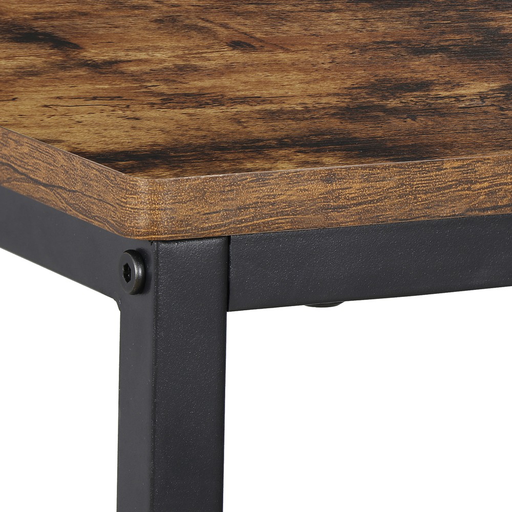C Shaped End Table Living Room Side Table for Couch Slide Under Rustic Brown