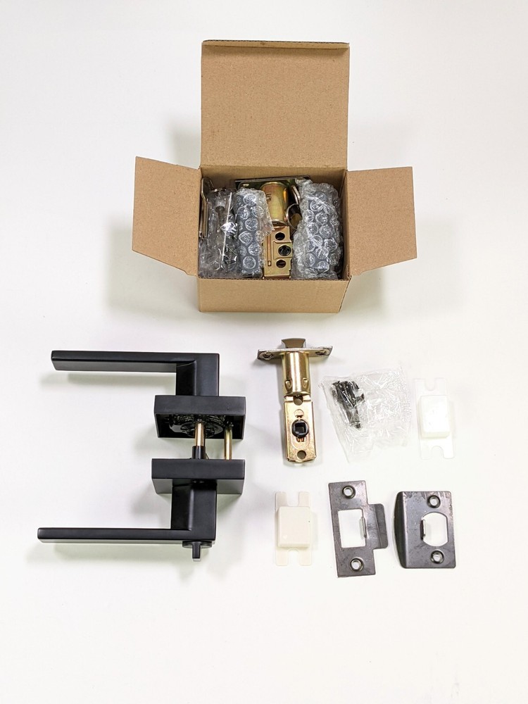 10 Pack Square Keyed Entry Levers & Single Cylinder Deadbolt Combo Flat Black