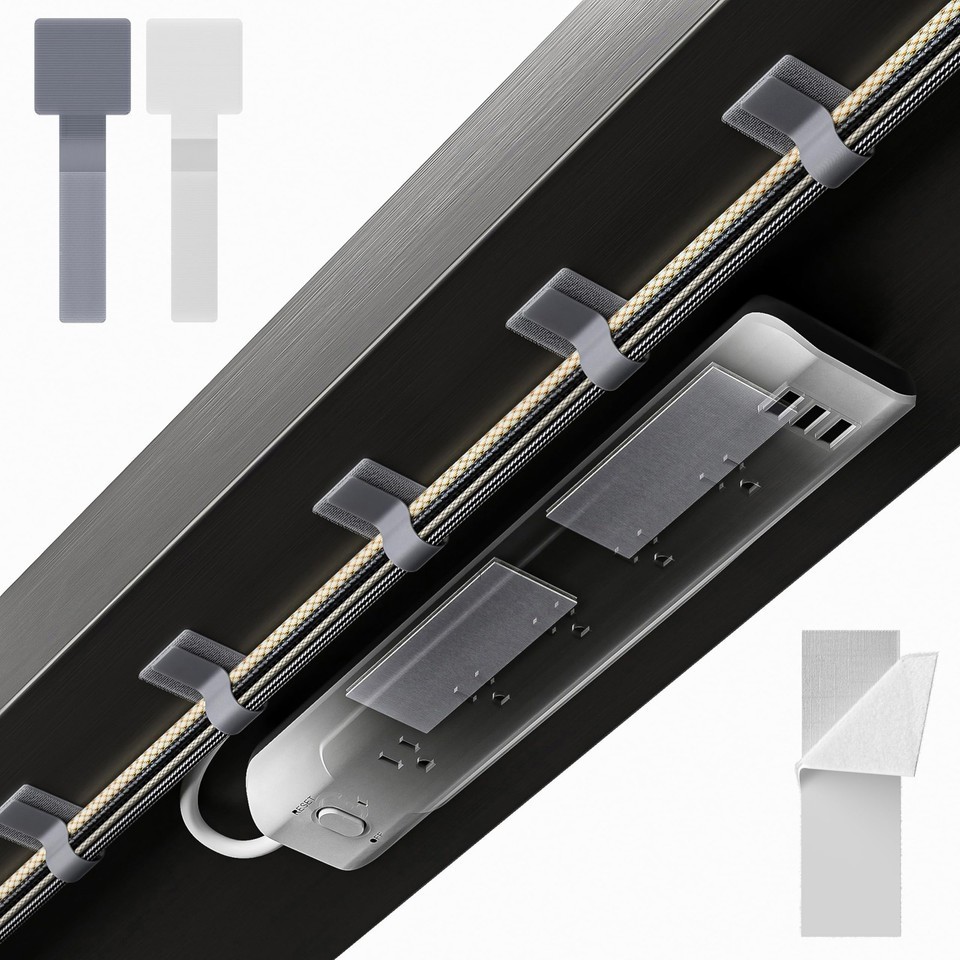 Easy Cable Management Combo Pack Self-Adhesive Hook and Loop Ties and Strips