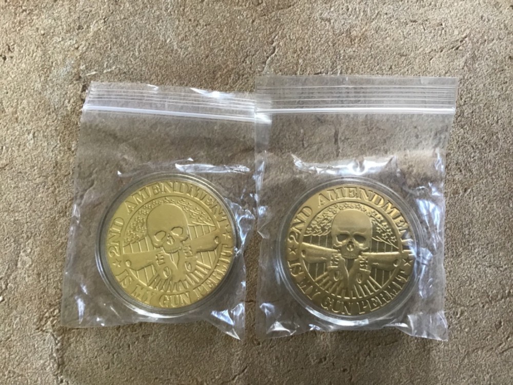 2 "SECOND AMENDMENT IS MY GUN PERMIT" GOLD PLATED TOKEN COIN-