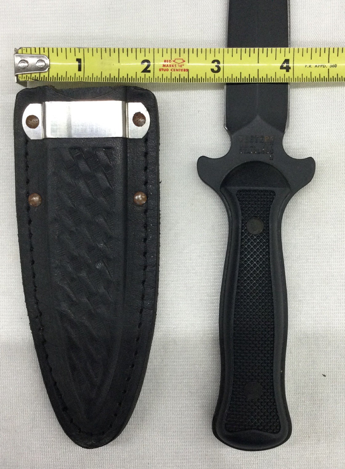 Western Cutlery 777 boot knife with sheath, double-edge, used