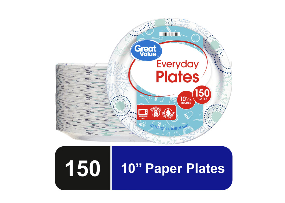 Great Value Disposable Paper Plates, 10", 150 Count
