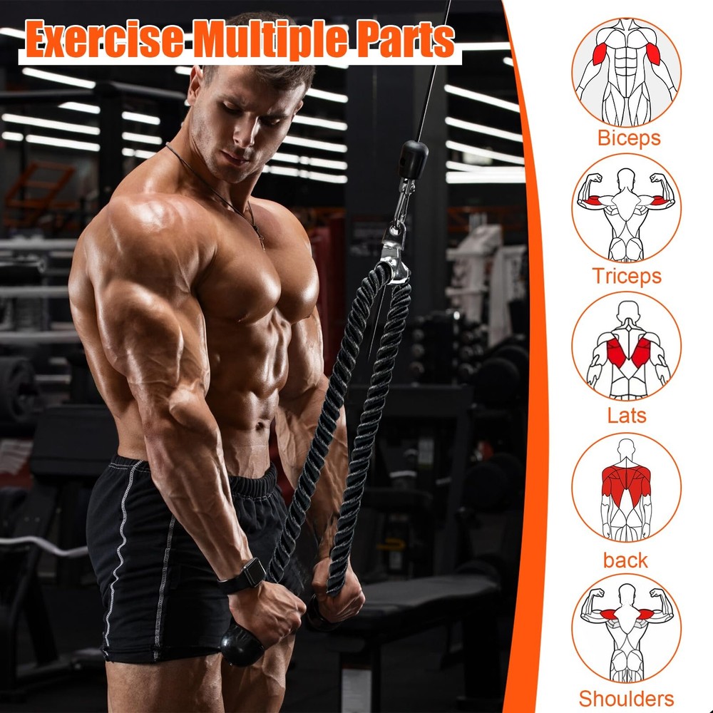 Long Tricep Pull Down Rope Exercise Tricep Rope 55 inch Pull Down Rope with L...