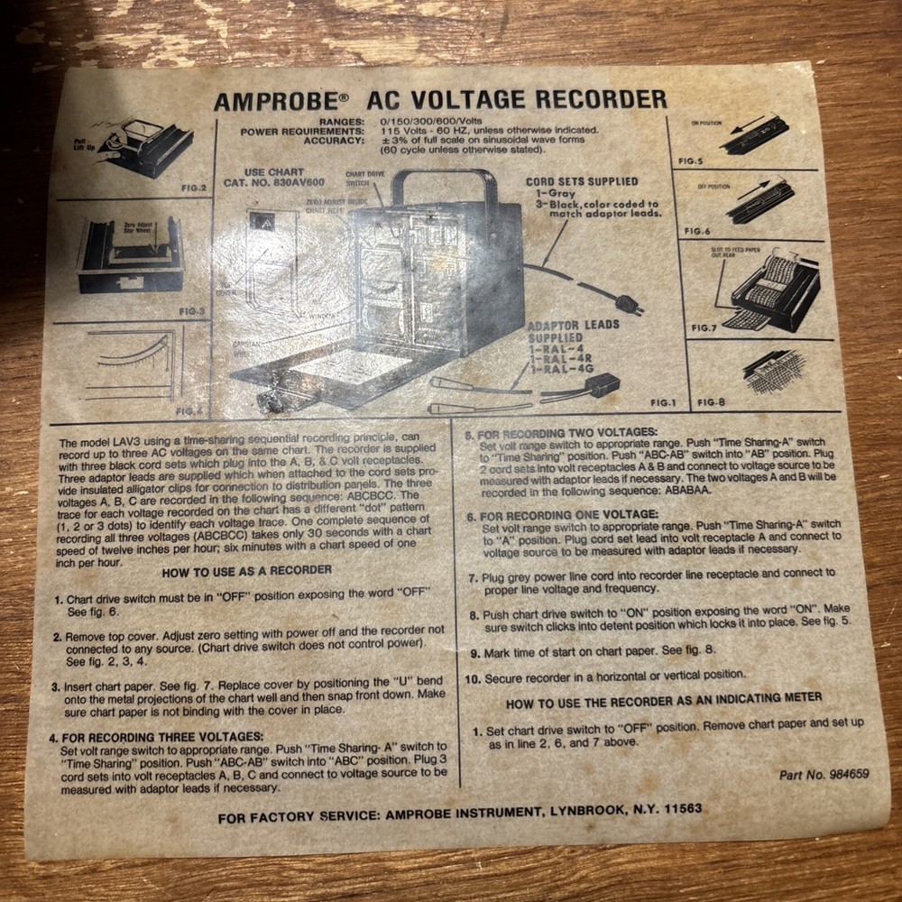 AMPROBE Voltage Current Recorder W/chart paper UNTESTED Pre-Owned