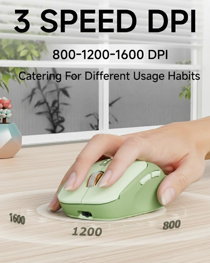 Q5 Wireless Mouse, Bluetooth & 2.4G Quiet Computer Mouses with Battery Level Dis