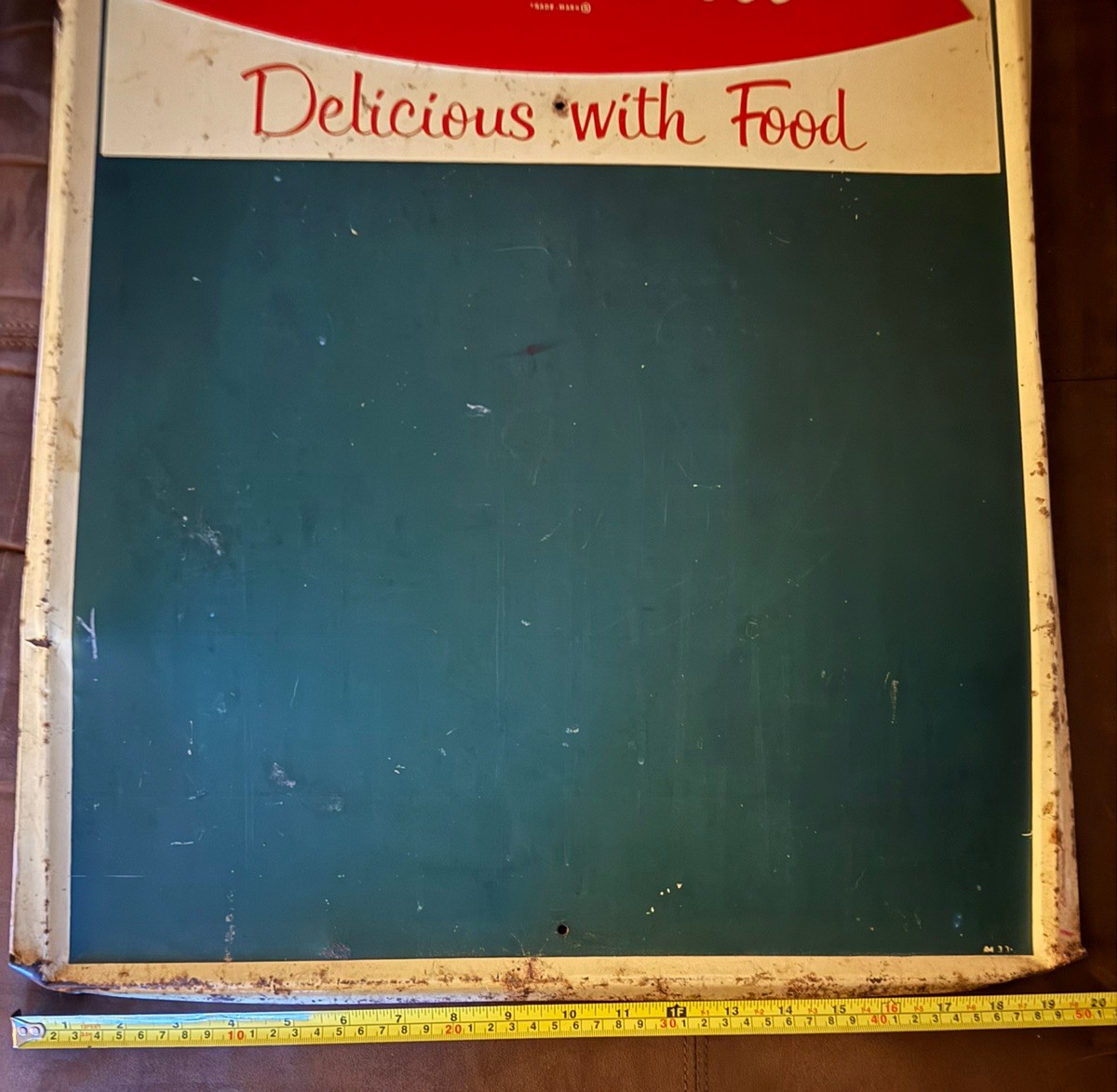 1950's Coca Cola Fishtail Delicious with Food Metal Menu Chalkboard Sign!