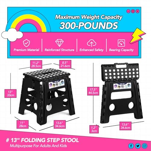 13 inch 2 Pack Folding Step Stool, Non-Slip Foldable Stools 13 Inch-2PC Black