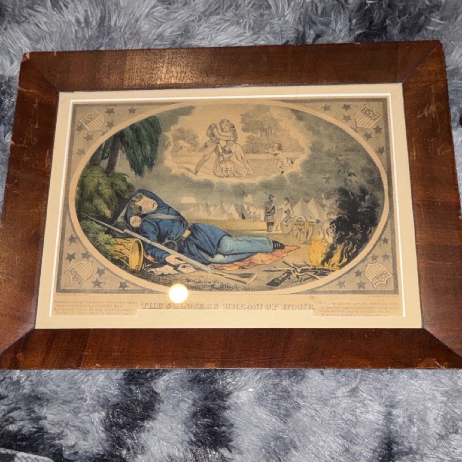 Civil War Original Print 'The Soldier's Dream of Home' Framed Militaria Art