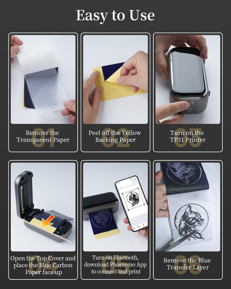 TP31 Bluetooth Tattoo Template Printer, Thermal Machine With 30pcs Tattoo Paper