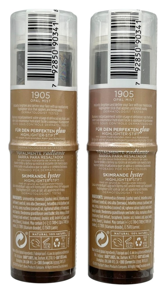 2 Pack Burt's Bees All Aglow Highlighter Stick 1905 Opal Mist
