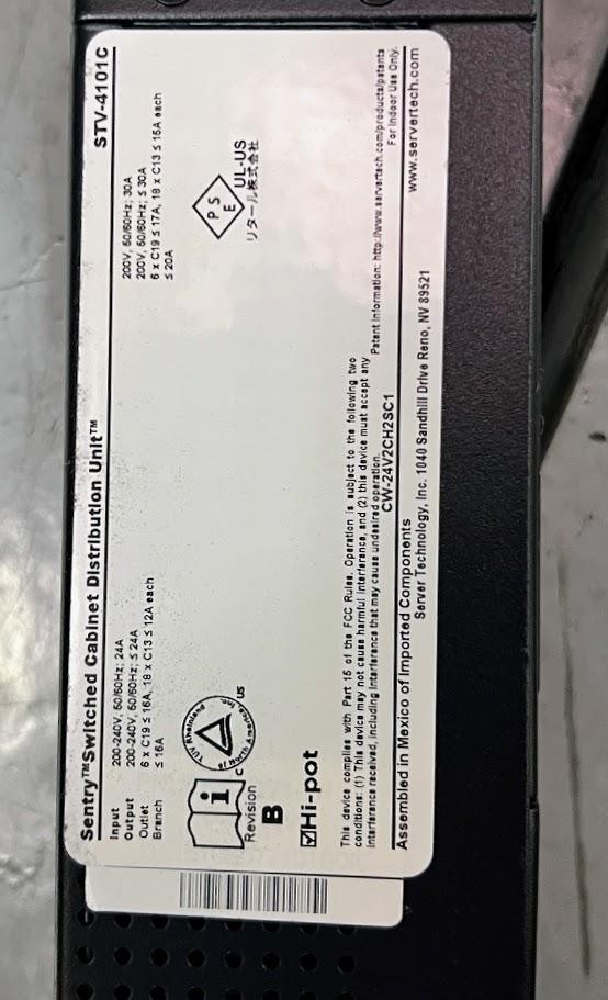 Sentry STV-4101C Metered Power Distribution Unit Rack Mountable PDU