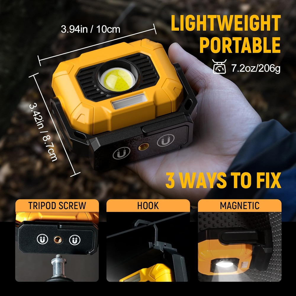 2Pack Magnetic Work Light Rechargeable, 1500LM LED Work Light, 360° Rotating Sta