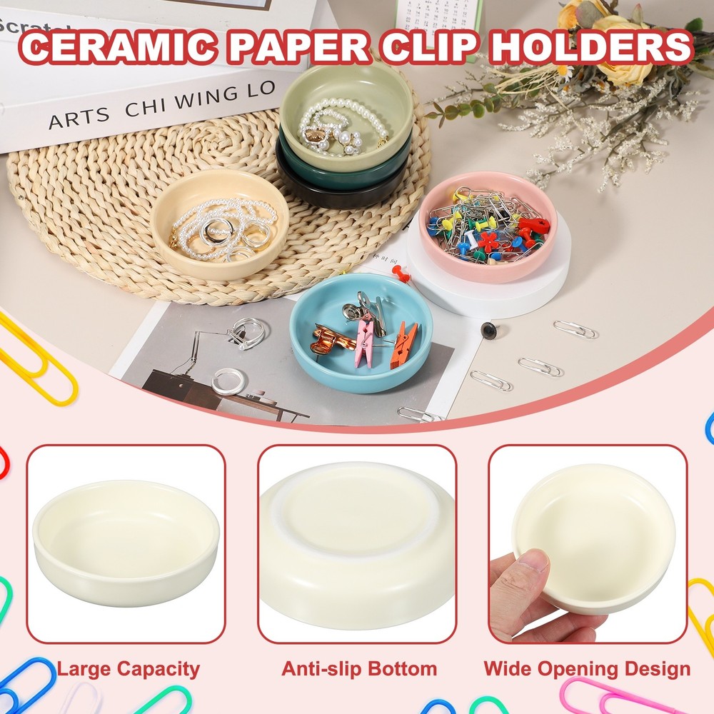 2 Pcs Round Paper Clip Holders, Beige