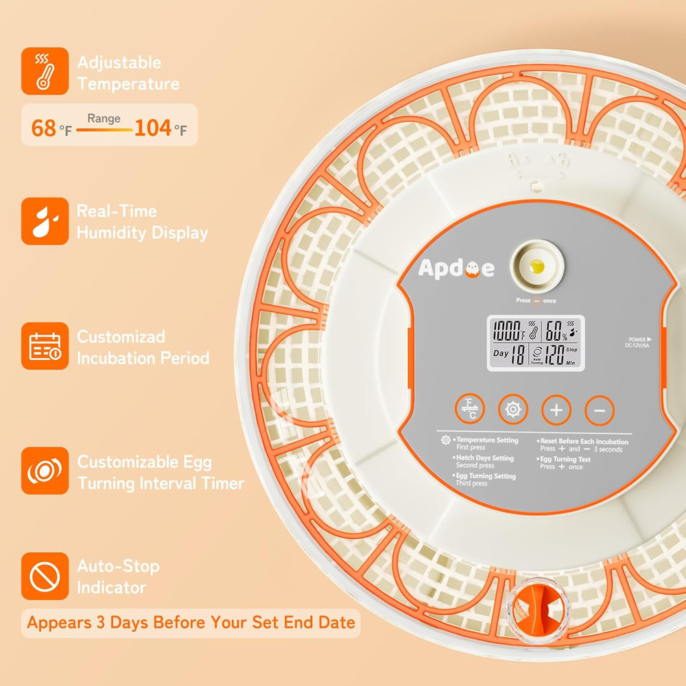 18 Egg Incubator, Automatic and Adjustable Egg Turning, Egg Candler, Temperature