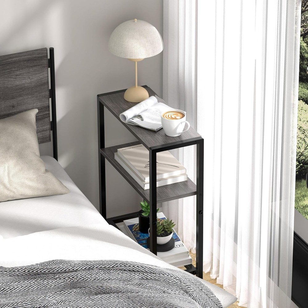 Narrow Side Table Small Space 2-Tier Small End Table W/ Shelf Holder Durable New