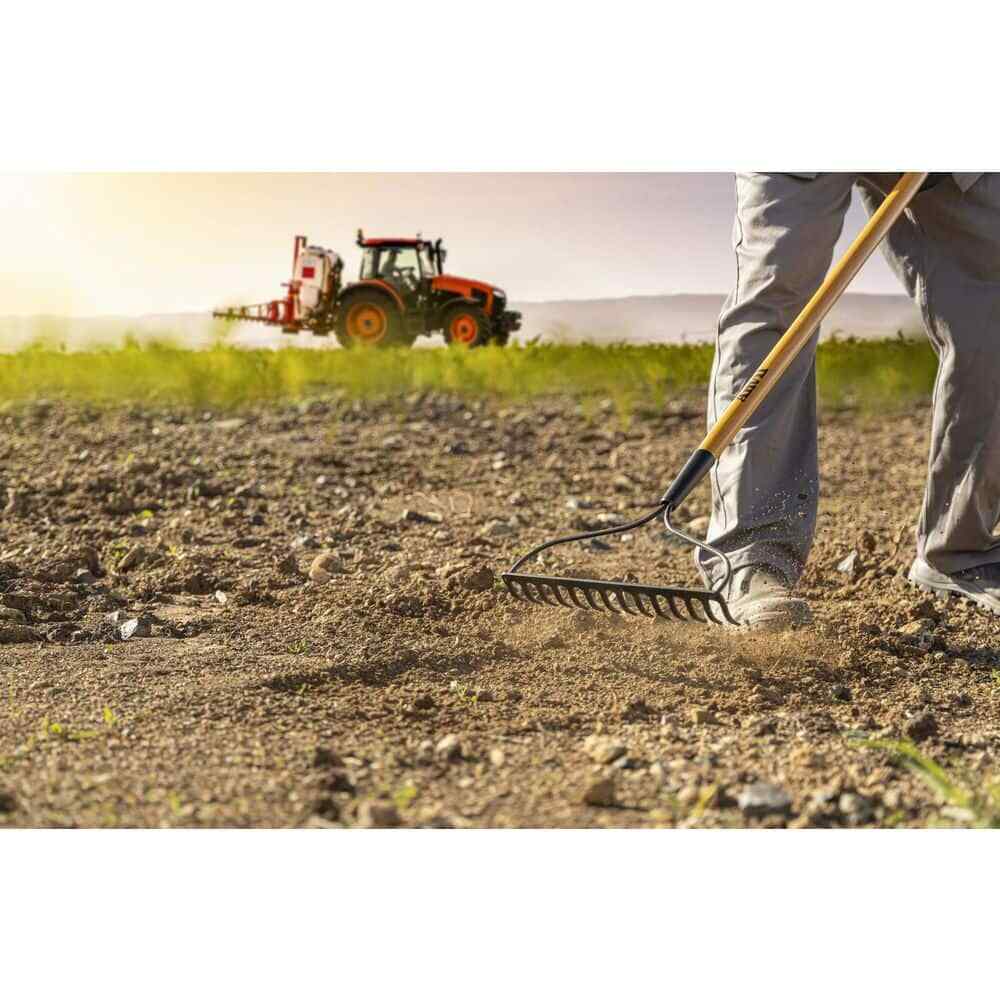 47 In. Wood Handle Coated Steel Garden Bow Rake Wood Handle Welded Tines 14-Tin