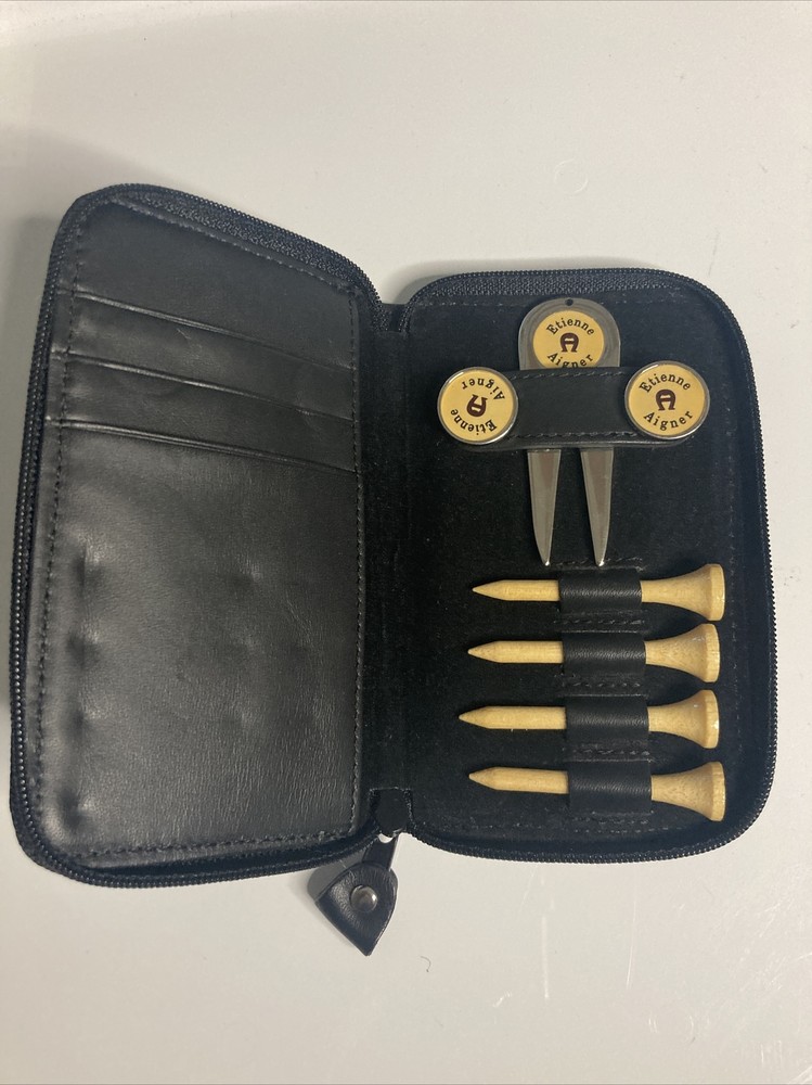 Etienne Aigner Leather Golf Tee Case Black