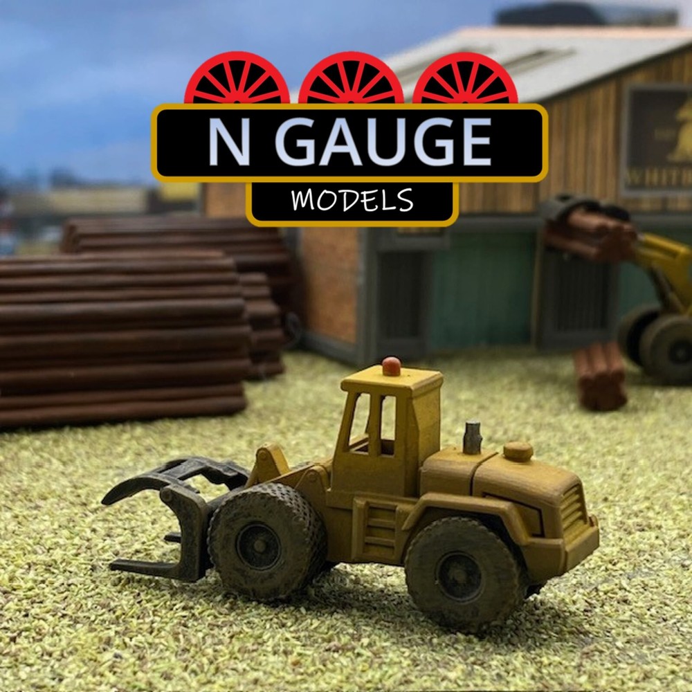 PAINTED -N Scale Gauge Wheel Loader 'Lowered Grapple' 1:148 (Logs Timber Tree)