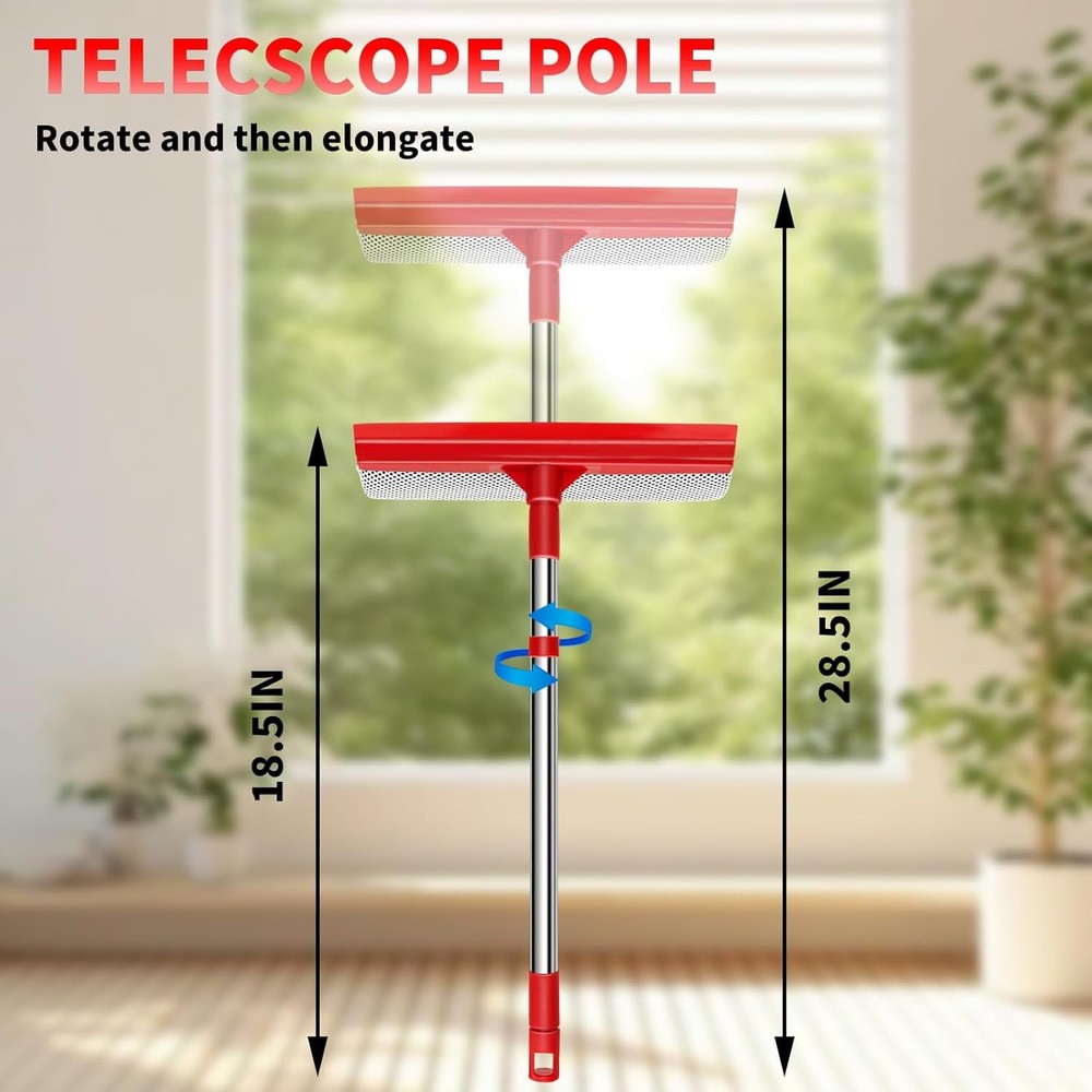 Window Squeegee with 18.5"-28.5" Retractable Handle, 2-in-1 Squeegee for Window