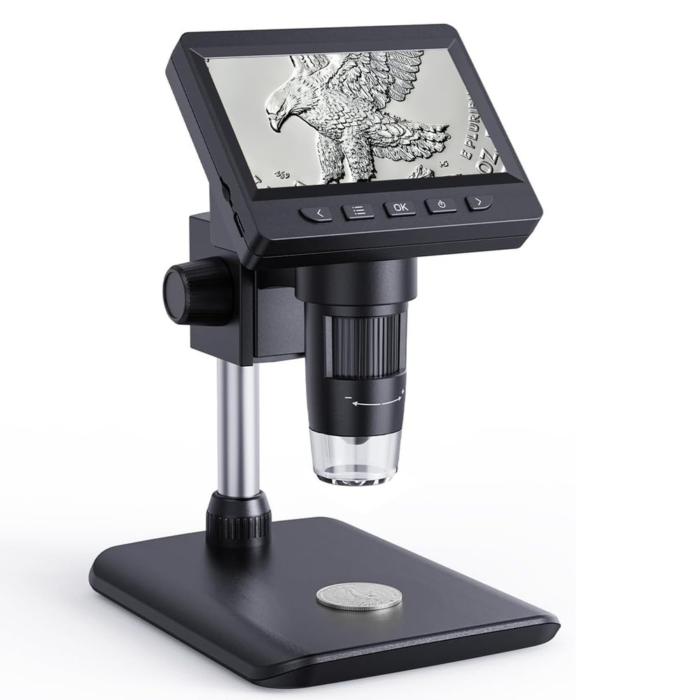 Digital Microscope, Coin Microscope with Light Adjustable Brightness 4.3" HD ...