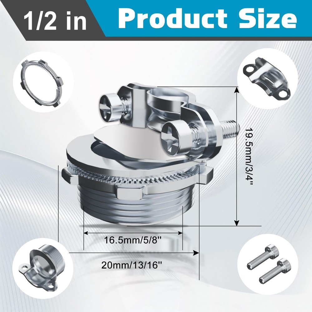 ETCYAOXIN 50pcs 1/2" Clamp Type Cable Connectors, cable connector Silver