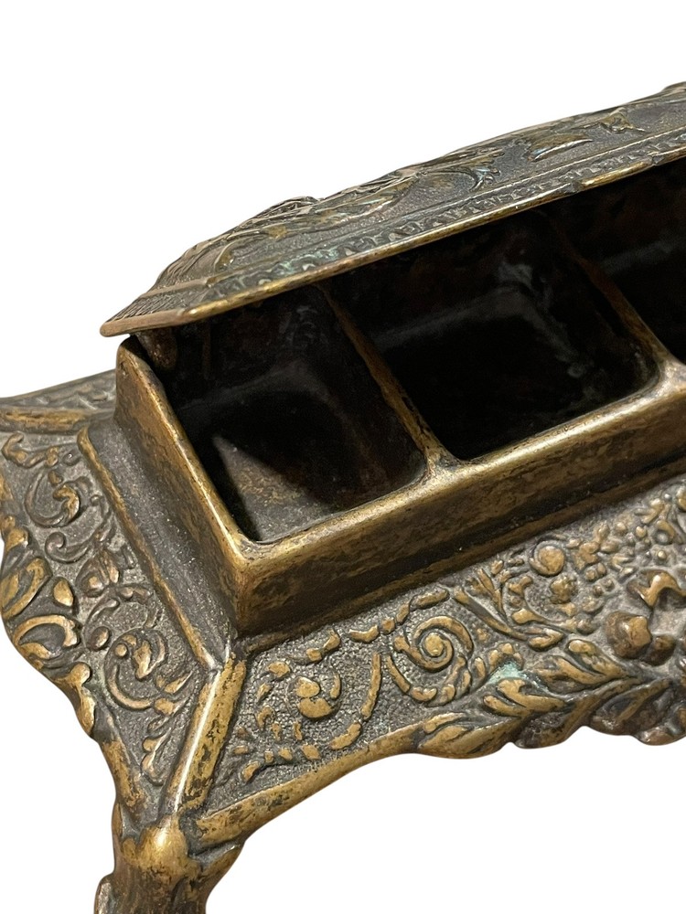 Antique Victorian Scrolled Brass Postage Stamp Holder