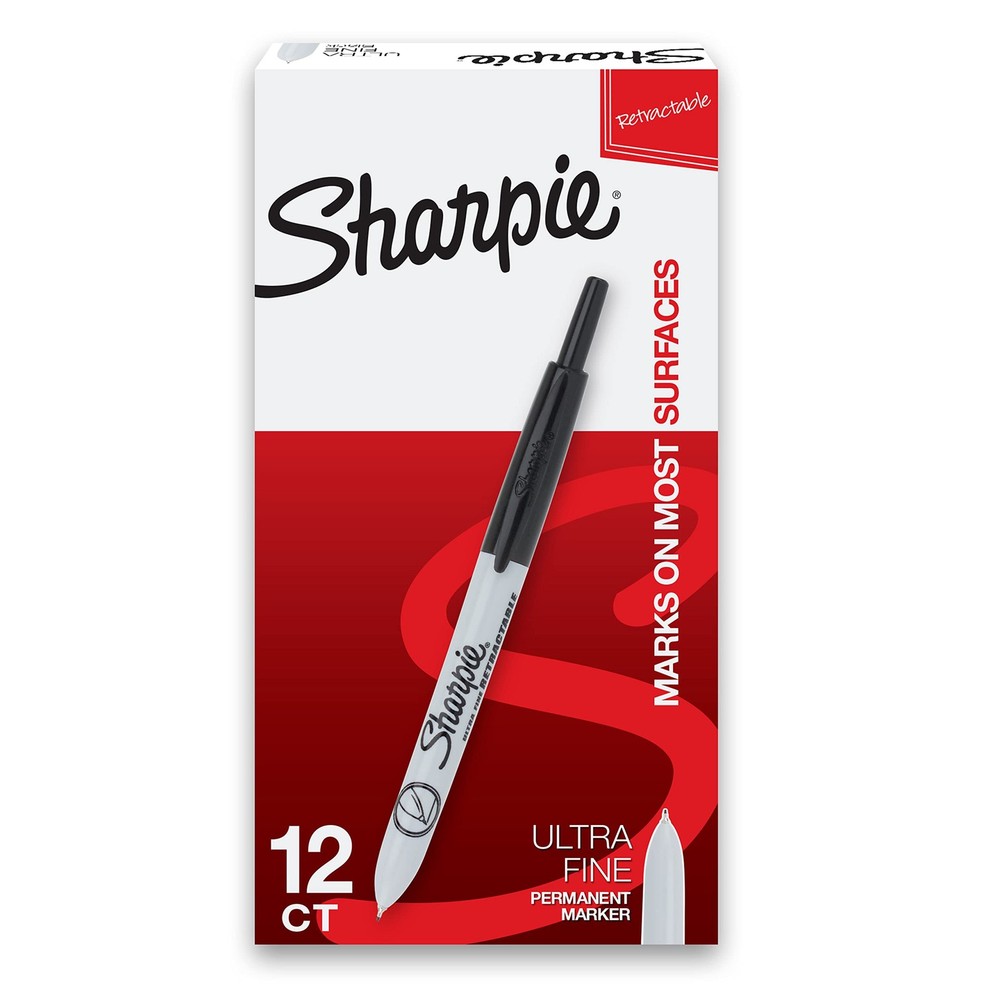 Retractable Permanent Markers, Ultra Fine Point, Black, 12 Count
