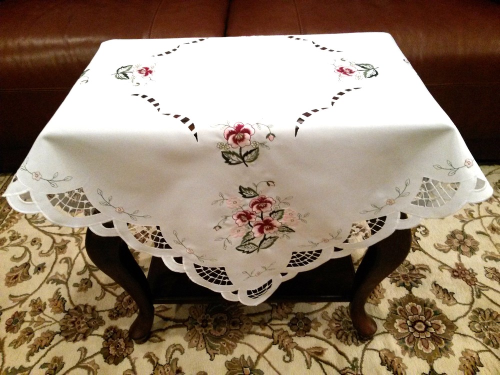 Polyester Embroidered Rose 33x33" Square Tablecloth Night Stand Side Table Cover