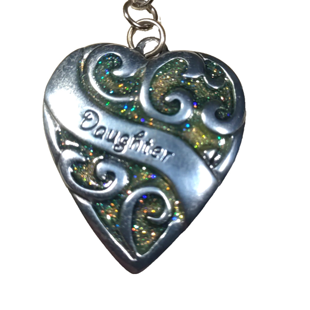 Daughter Heart Keychain Glitter Shine Scroll Work