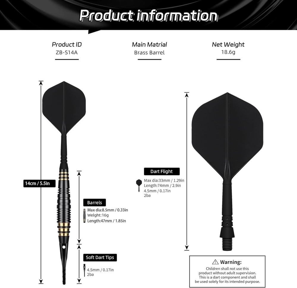 18g Soft Tip Darts Set with 30 Extra Tips - Beginner Dartboard Accessory