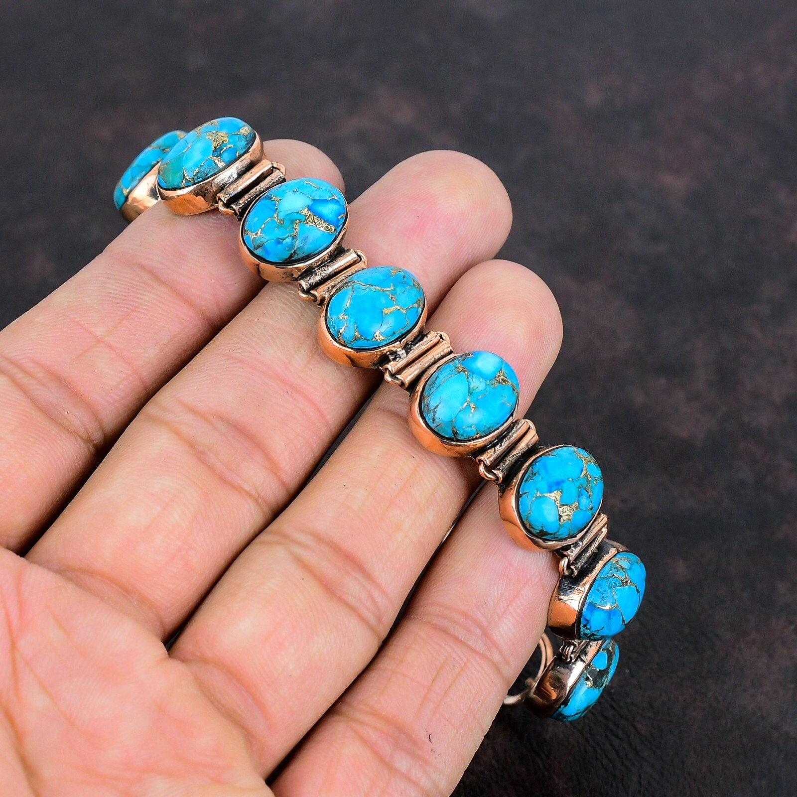 Blue Turquoise Jewelry Copper Gift For Briedsmaid Adjustable Bracelet 6.0"