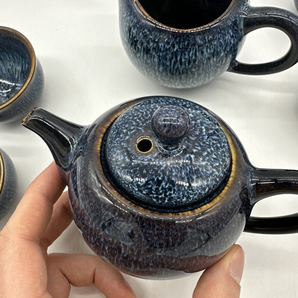 Tenmoku Tea Set - Blue - Missing One Cup