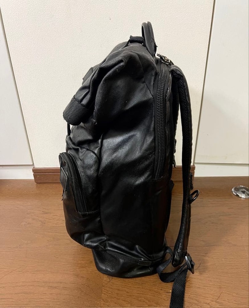 TUMI Leather Backpack Roll Top Backpack Black