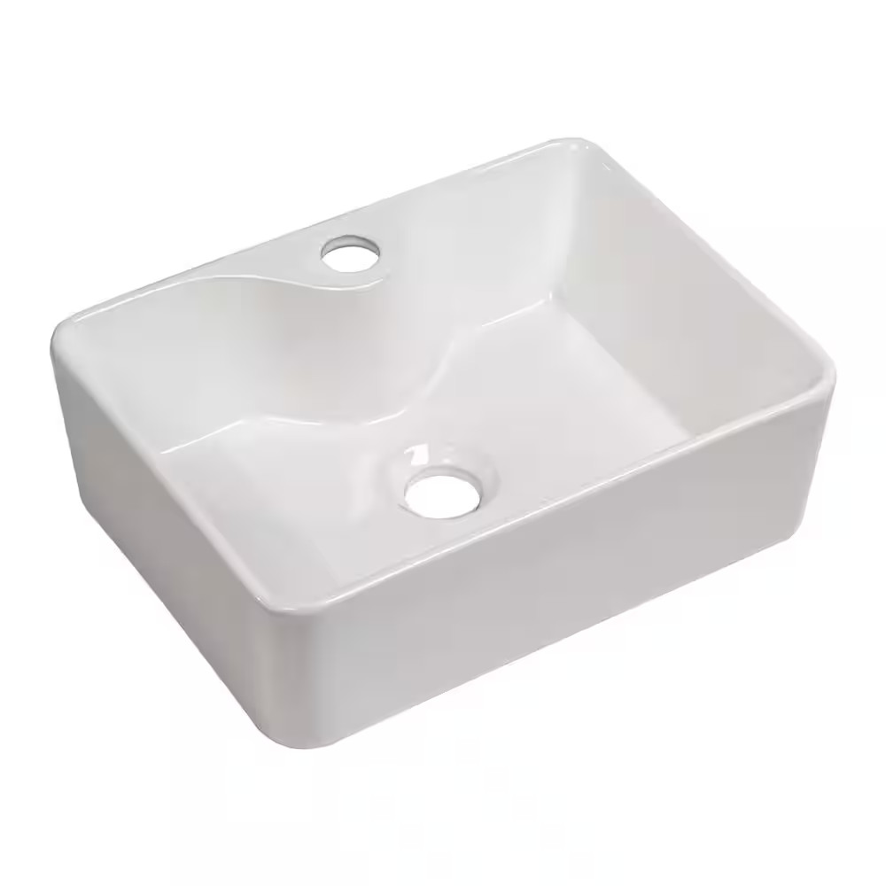 16 In. Framhouse Single Bowl in White Ceramic Rectangular Vessel Bathroom Sink,