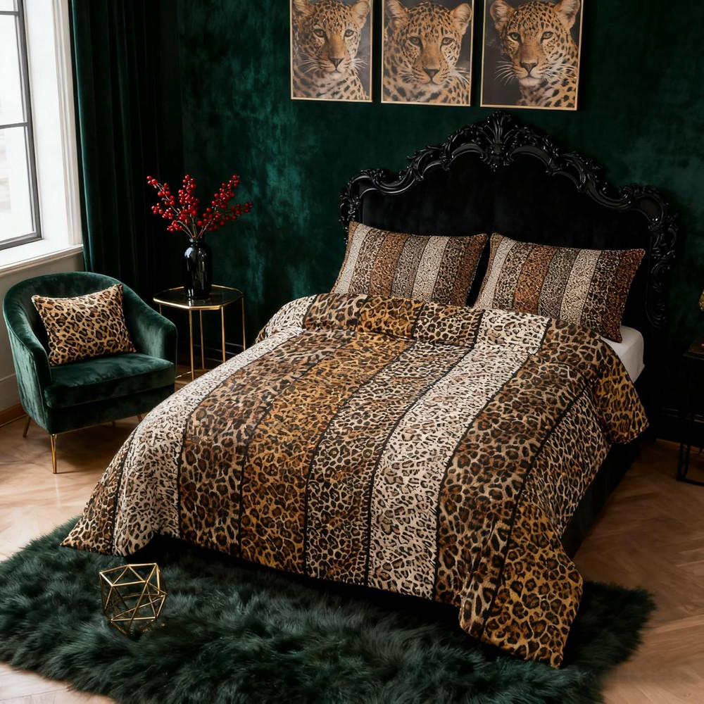 Leopard Print Comforter Set Queen Size,Wild Animals Cheetah Skin Texture Rustic