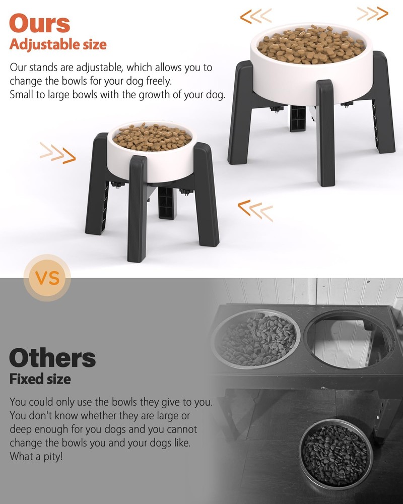 2 PCS Dog Bowl Stand Adjustable Width Stand Only Elevated Pet Feeder
