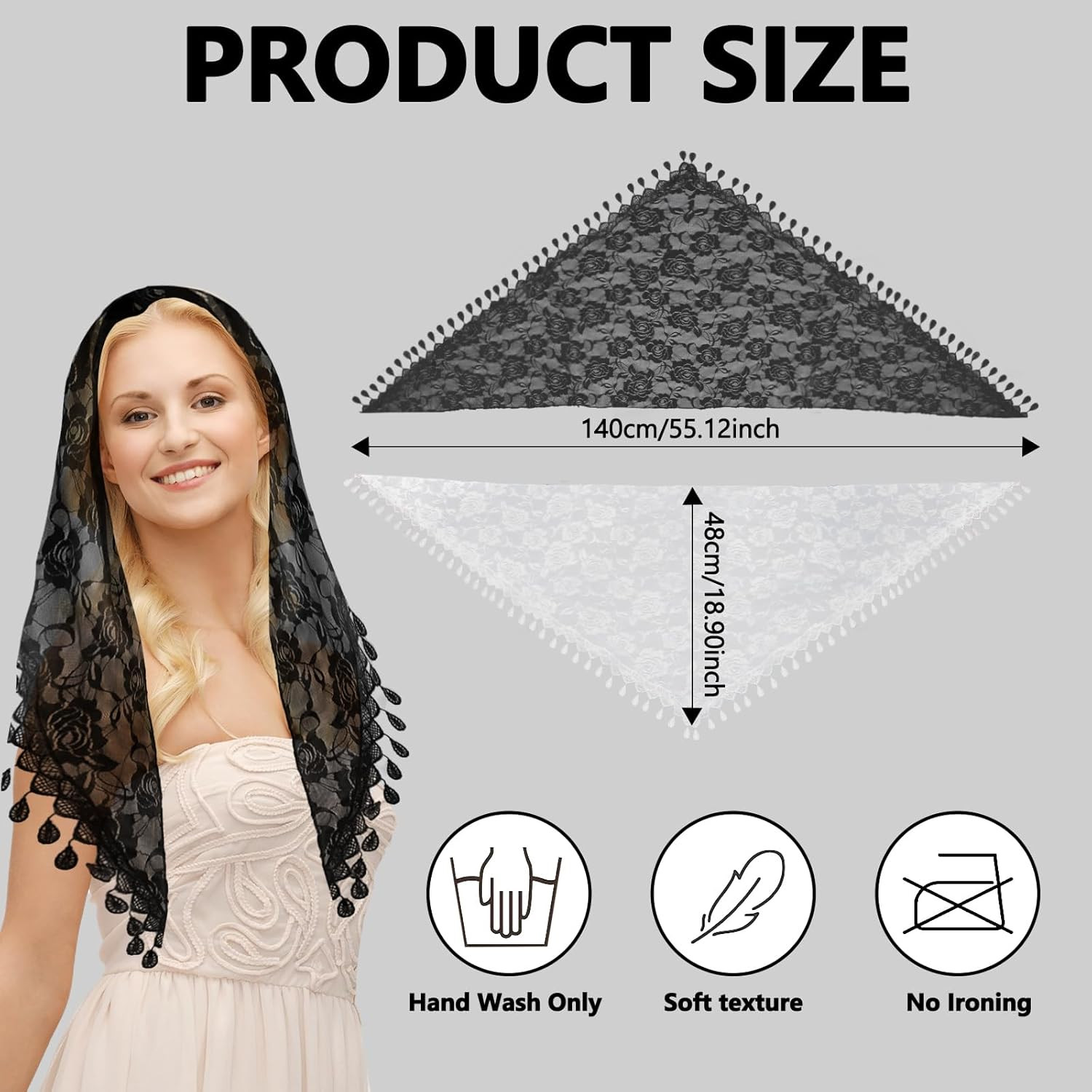 2 Pcs Mass Veil Triangle Mantilla Cathedral Head Covering, Veils for Church Cath